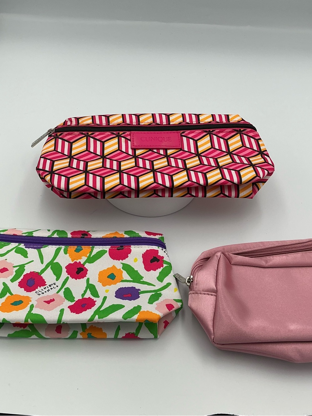Clinique Pink Yellow Geometric Zip Cosmetic Pouch